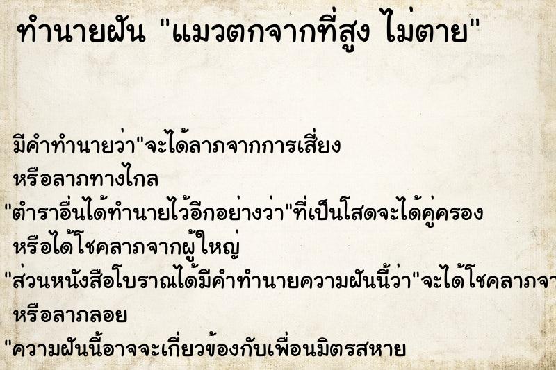 ทำนายฝัน แมวตกจากที่สูง ไม่ตาย